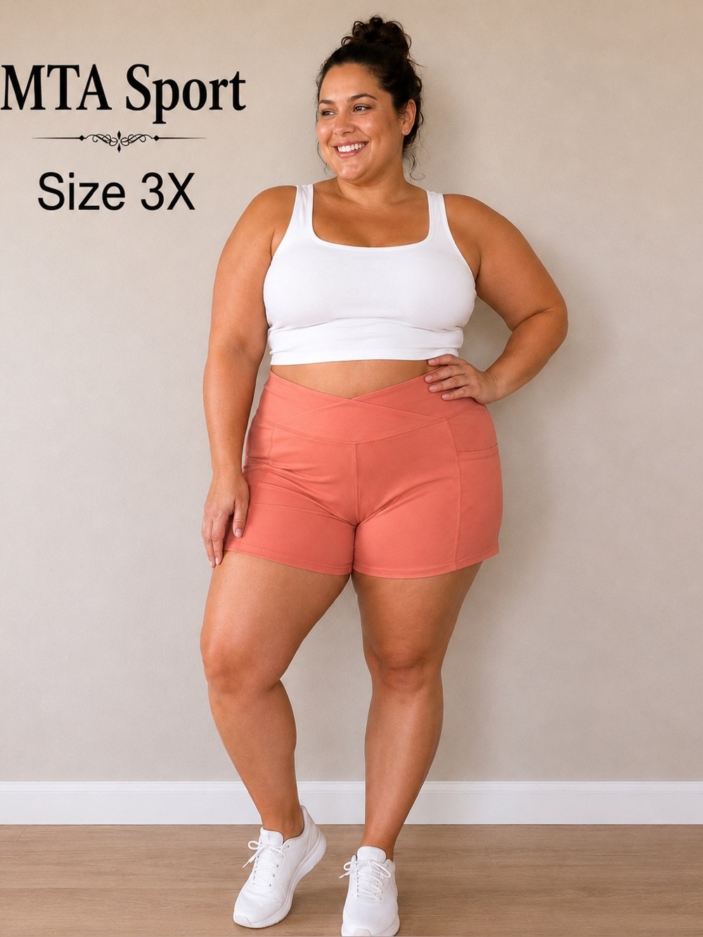 MTA Sport Size 3X Coral Crossover Waist Athletic Biker Shorts